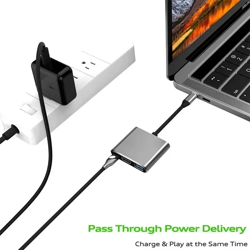 Hub USB-C 3 w 1 z HDMI, rozdzielacz kompatybilny z HDMI, stacja dokująca USB 3.0 typu C do HDMI, konwerter do Macbook Air Pro Laptop