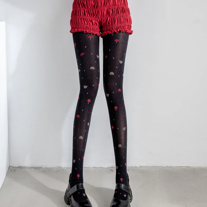 Spring and Autumn New Christmas Tree Reindeer Jacquard Retro Base Pantyhose Cute Sweet Stockings for Women