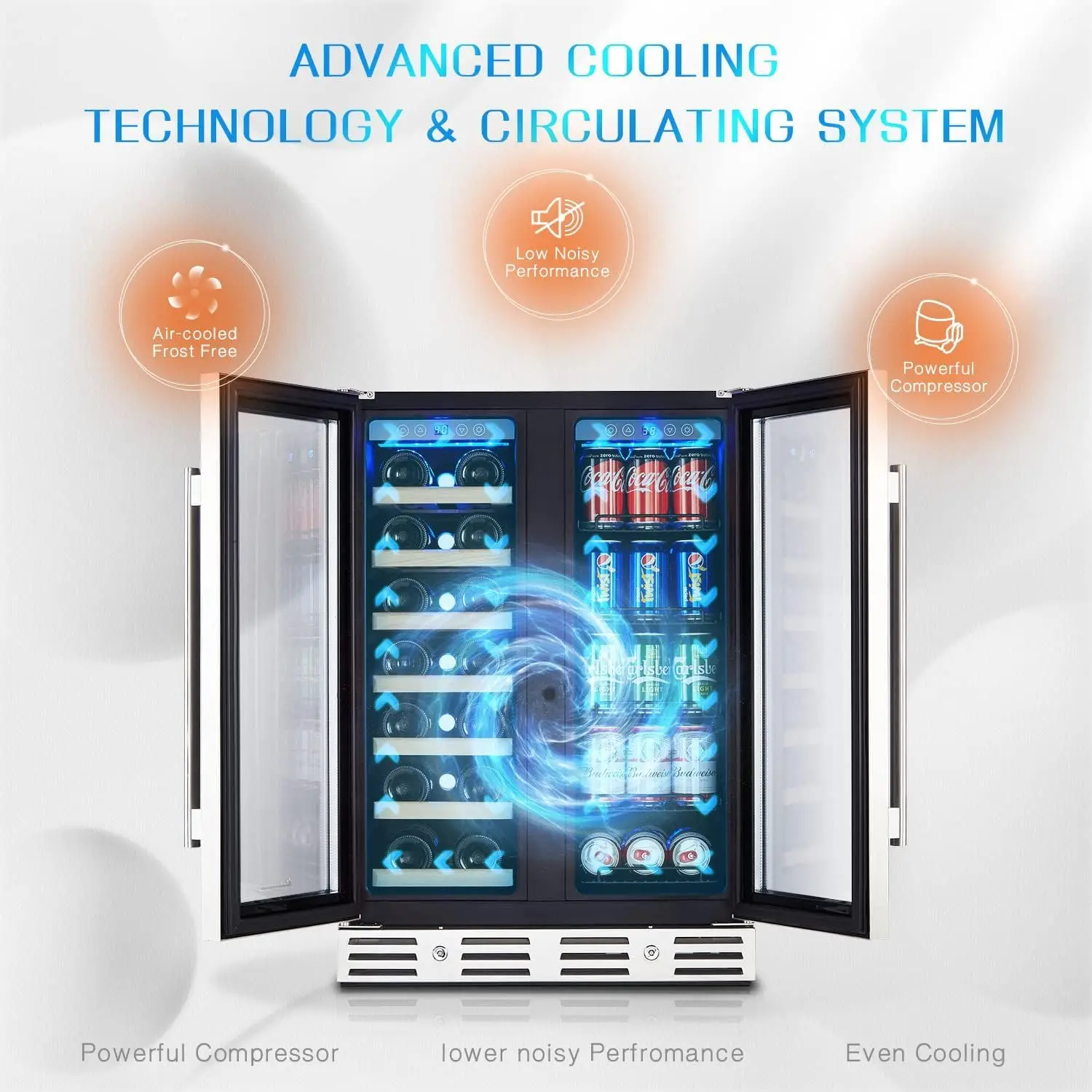 Wine and Beverage Refrigerator, 24 inch Wine Fridge Dual Zone Hold 20 Bottles and 78 Cans