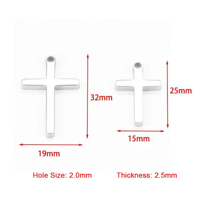 1Pc Stainless Steel High Polished Cross Pendants S/L Silver Color Christian Cross Charm For Necklace Bracelet DIY Jewelry Supply