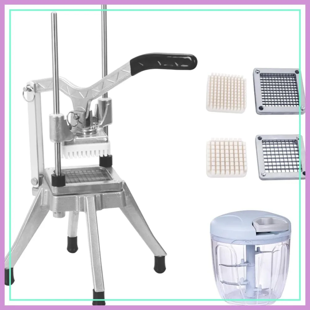 Cortador Comercial de Verduras y Frutas con Cuchillas de 1/4″ y 3/8″, Picador de Alimentos Profesional de Alta Resistencia, Cortador de Patatas Fritas, Rebanador de Cebollas de Acero Inoxidable para Tomates, Pimientos y Patatas