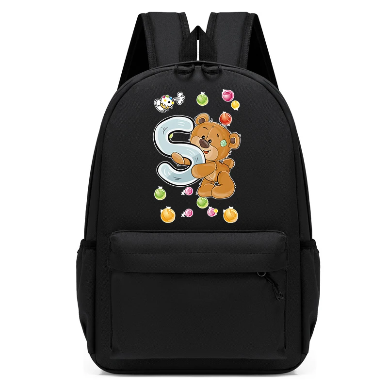 26 A-Z Letter Alphabet Kawaii Bear School Bag for Girls Boys Anime Cartoon Teenagers  Students Backpack Cute Bear Backpack Bag