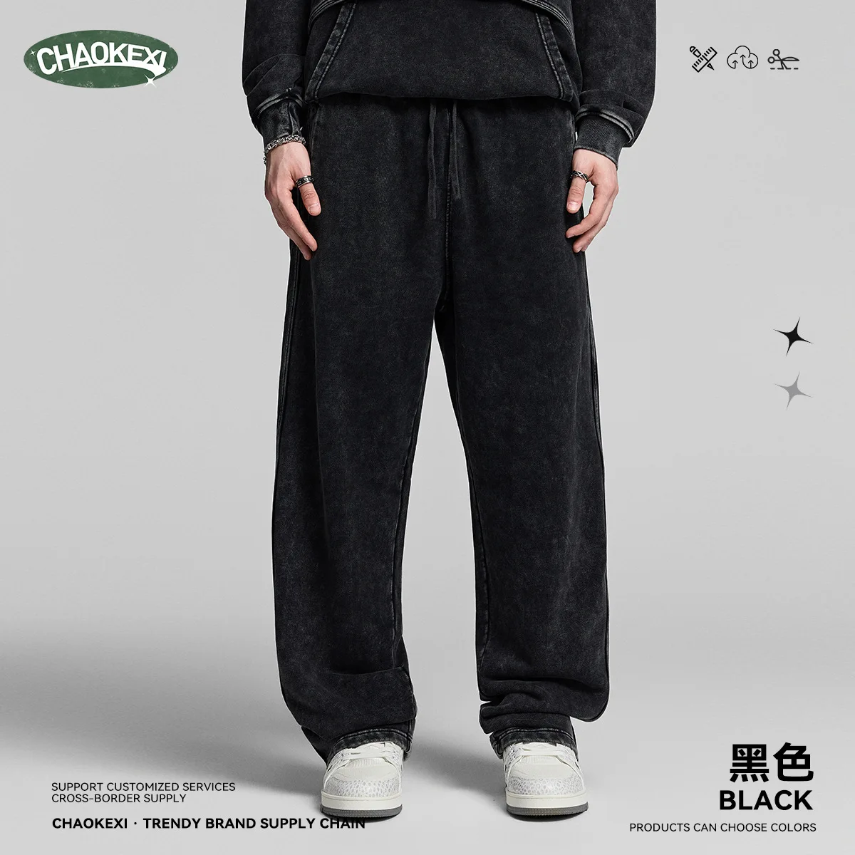 Kép 6: 2025 Ősz téli Új amerika retro Alkalmi stv nadrágot 430G Bársonyos washed Ingó- egyenesen sweatpants férfiak
