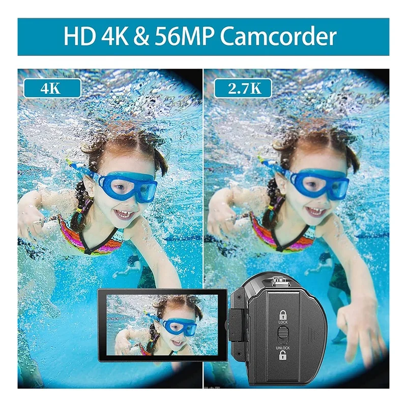 4K Ultra HD 56MP 30FPS Vlogging Camera Black Video Camcorder Camera Waterproof Video Camera For Youtube