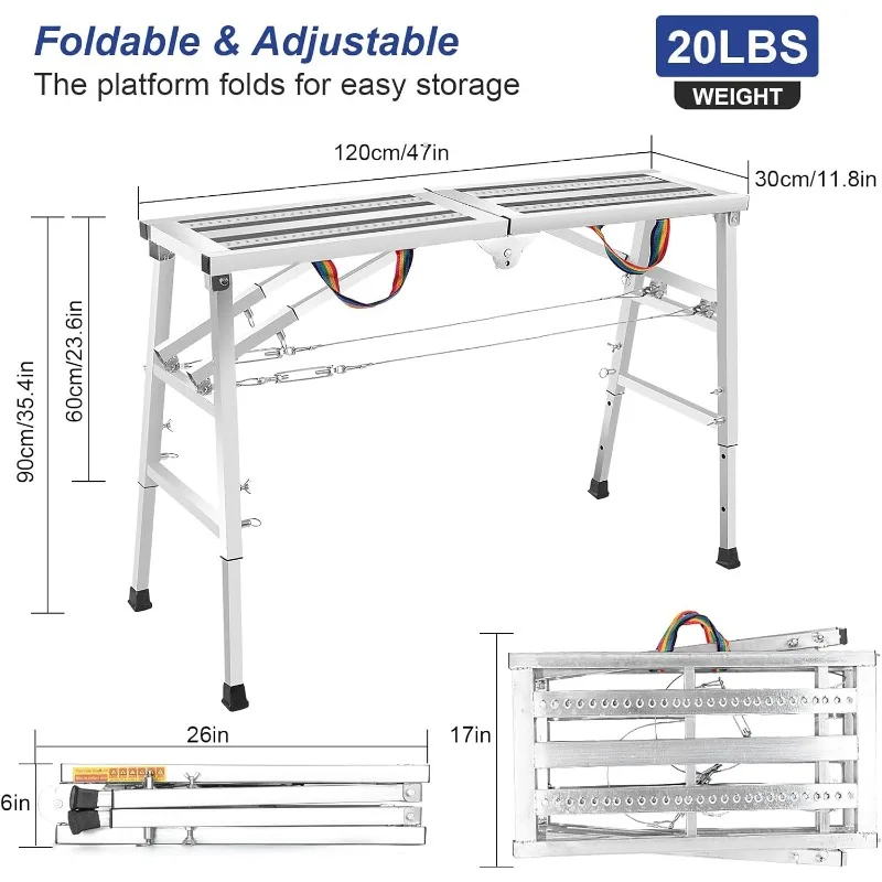 Rusztowanie Regulowana i wielofunkcyjna platforma robocza, udźwig 700 funtów, przenośna składana aluminiowa drabina do wysokiej farby