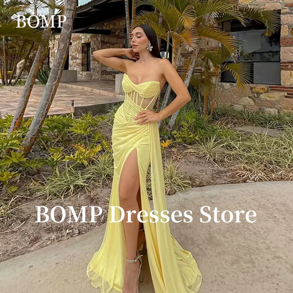 BOMP Abiti da sera sexy Illusion Side Corsetto con spacco alto Lunghezza pavimento Abito da ballo Abiti Pary Abiti personalizzati De Noche