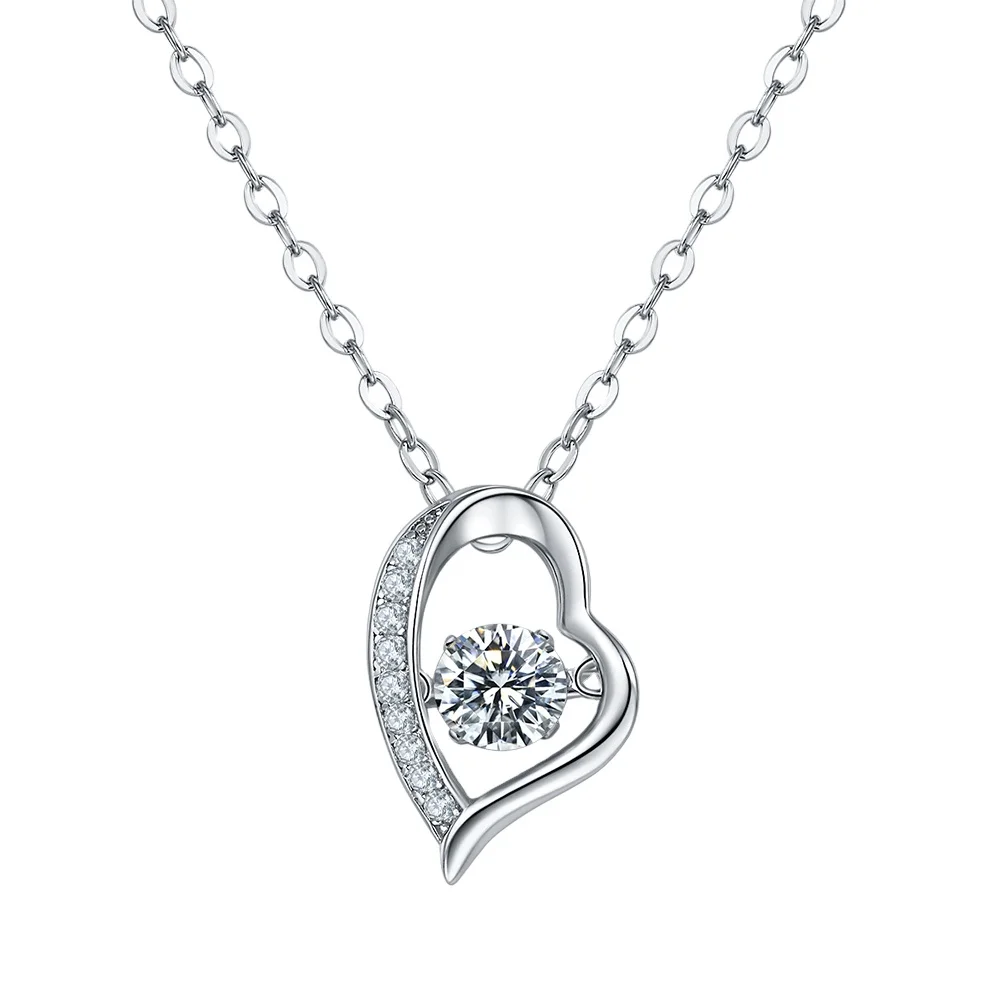 Factory Outlet RINNTIN SMN43 1ct Round VVS Moissanite Diamond Necklace 925 Sterling Silver Heart Pendant Moissanite Necklace