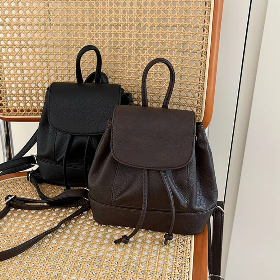 Small Flip -top Backpacks School Bags for college girls Pu Leather Women Shoulder Bag Cute String Female Handbags Tote Purse sac