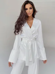 Mozuleva Autumn Lce Silk Comfortable Long Sleeved Sleepwear 2-Piece Set Loose Fashionable Nightgown Sexy Chic Women's Home Wear