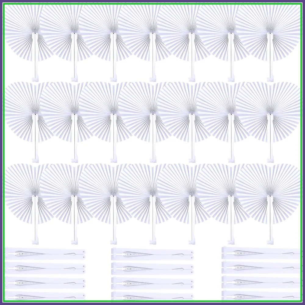 

150 Pcs Heart Shaped Paper Fans Folding Handheld for Wedding Party Decor White