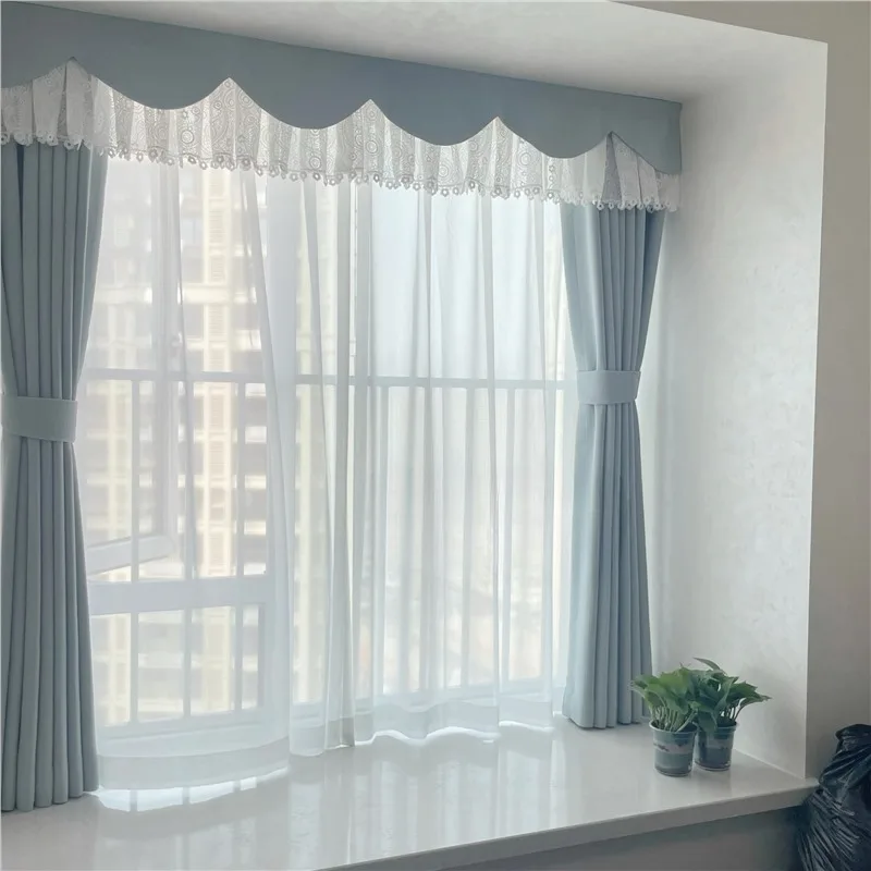 

Simple Modern Blue Chenille Cream Velvet Blackout Curtains for Living Room Bedroom Curtain Header Curtains Customize Window