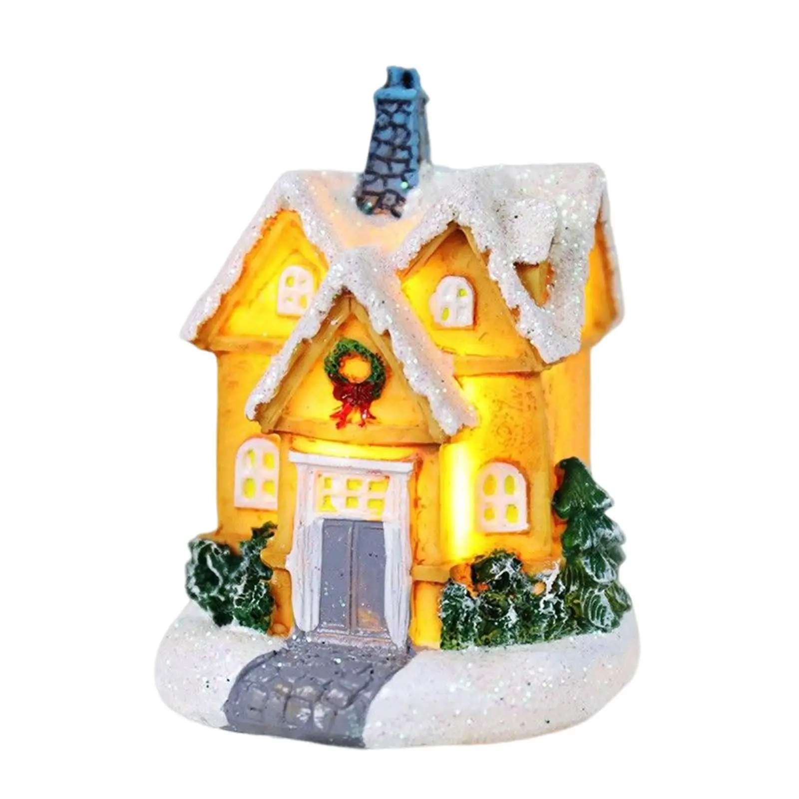 LED Lighted Houses Village Christmas Figurine Collection Winter Snow Miniature Statues Artwork for Bedroom Desk Xmas Decoration