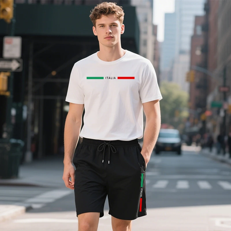 

Italy Printed Shorts Outfit for Men Summer Daily Casual Sports Jogging Suit O-neck T-shirt and Walking Shorts 2025 Men's Clothes