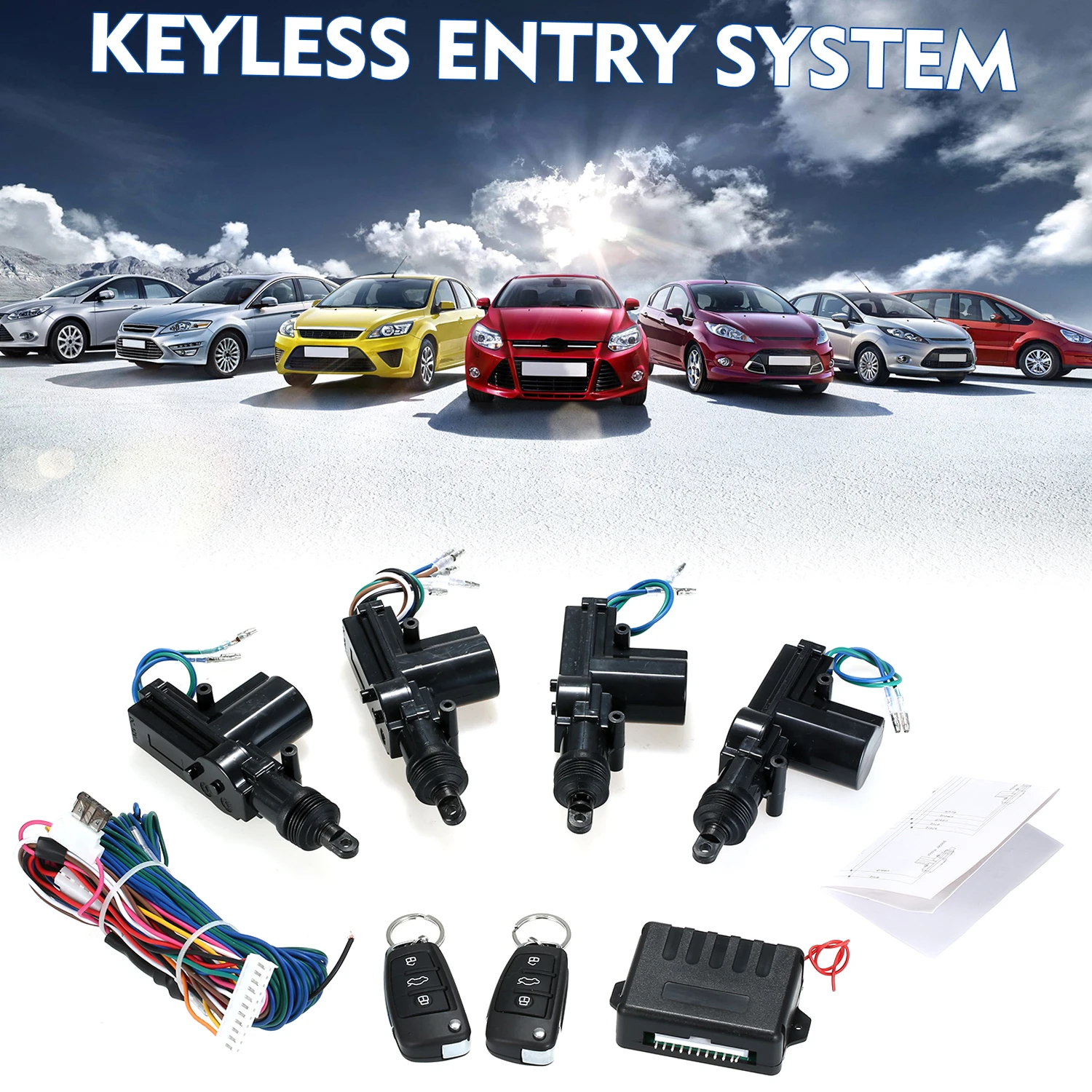 12V Universal Car Remote Central Kit Locking Keyless Entry System with 2 Remote Control Trunk Pop Door Lock Actuator Kit