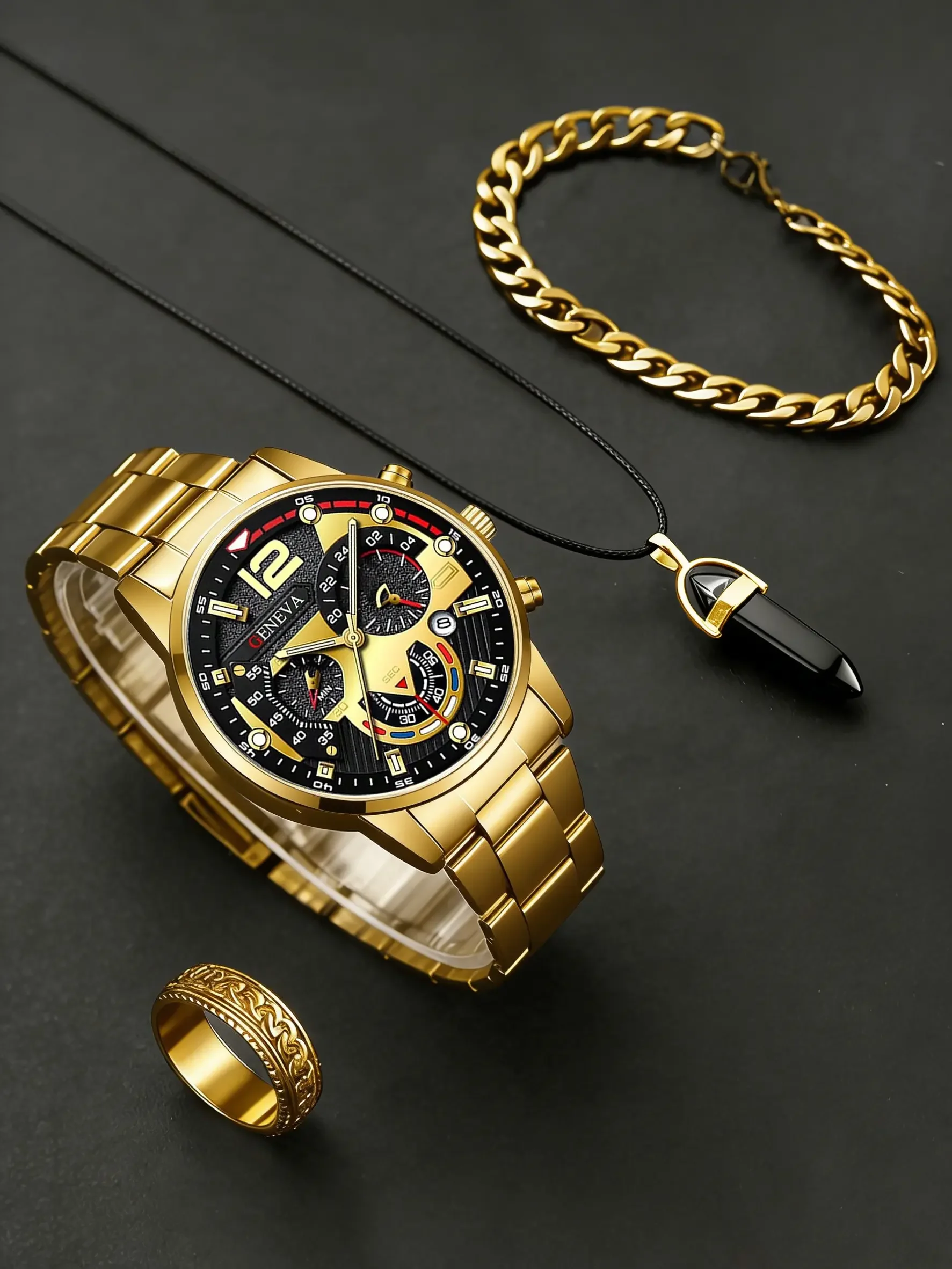 

Набор часов, мужские кварцевые часы премиум-класса со стальным браслетом, мужской комплект часов