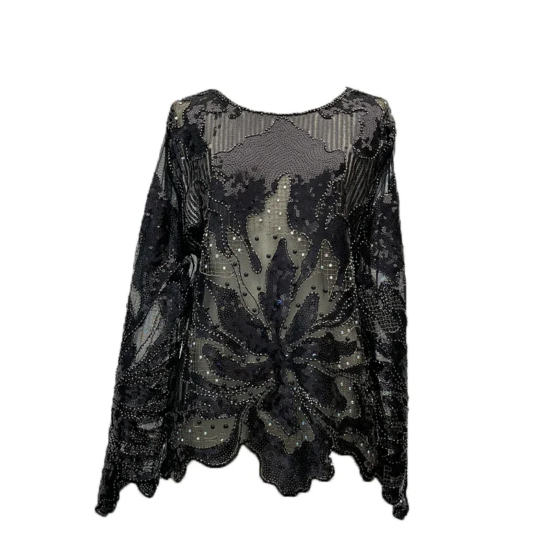 Shiny Women Sequined Tshirts Women Gothic Punk Clothes Femme Embroidery Sequins Pullovers Tops Women Irregular T Shirts