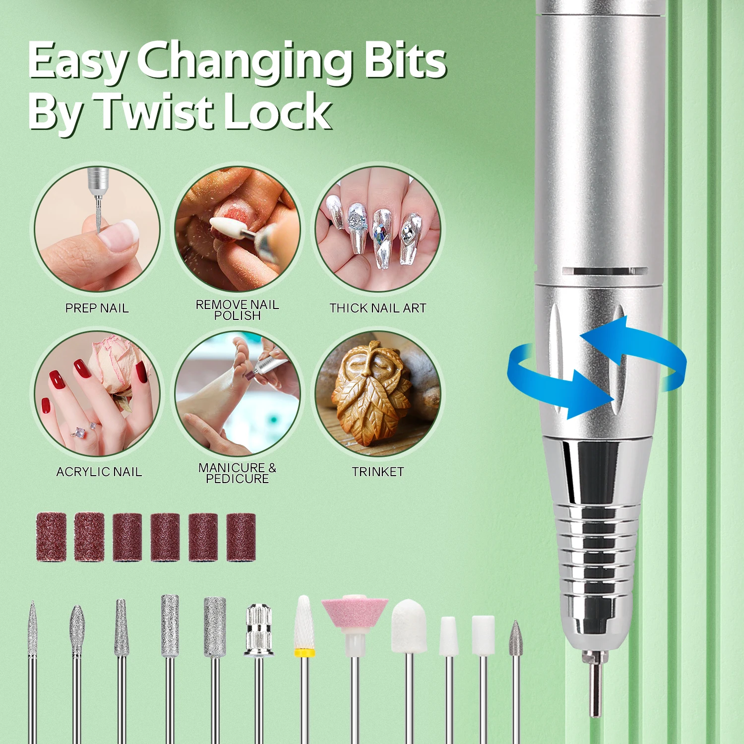 45000RPM เล็บ Sander ชุดสําหรับเล็บพร้อมจอแสดงผล LED Low Noise เล็บไฟฟ้าเจาะเล็บอุปกรณ์เสริมและเครื่องมือ