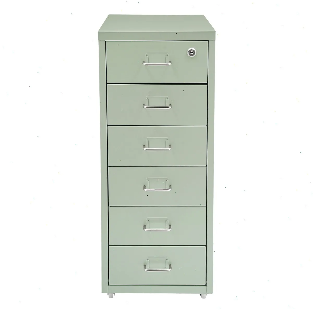 Armoire à dossiers, boîte de rangement pour dossiers, armoire à tiroirs métalliques à 6 niveaux avec serrure, vert crème, unité de rangement mobile, acier laminé à froid, résistant à la corrosion, haute résistance, style minimaliste moderne, pour documents de bureau