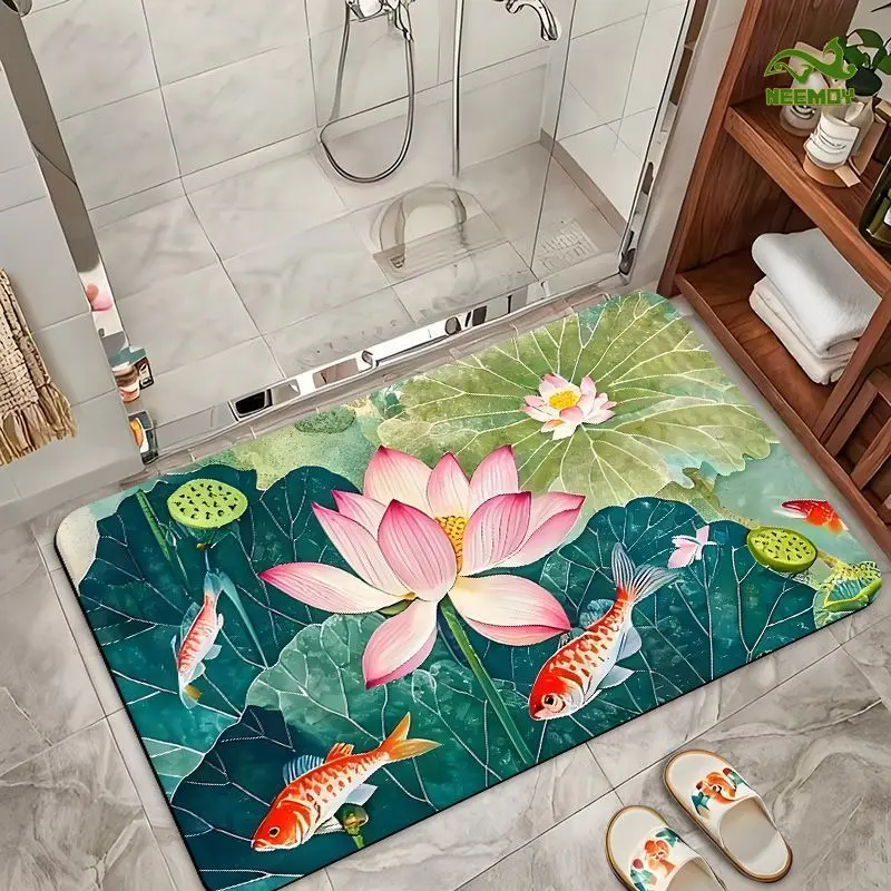 

Bathroom Diatom Mud Bathing Water Absorbing Chinese Lotus Mat Toilet Washbasin Floor Mat Quick Drying Non Slip Foot Mat