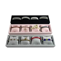 4 Grids Pillow Tray Jewelry Display Props Watch Bracelet Bangle Display Velvet Jewelry Pillow Holder Showcase Ornaments Storage