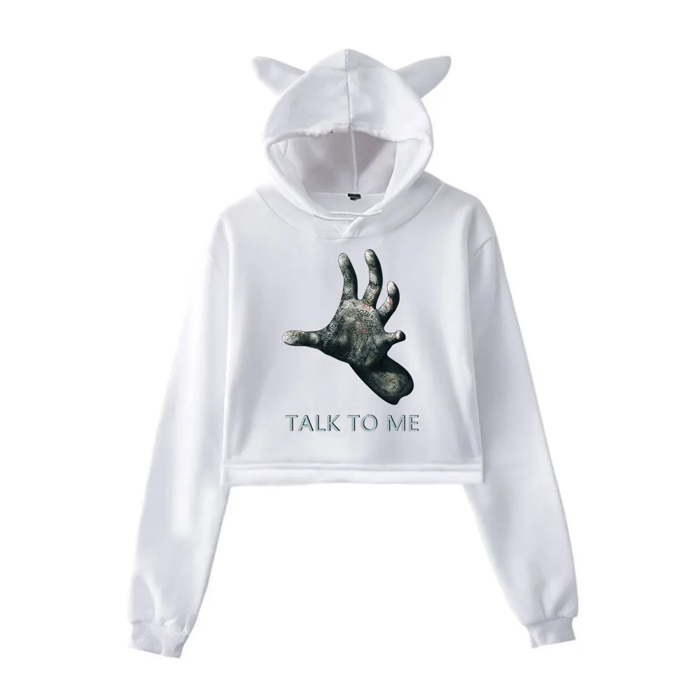 Talk To Me Sweatshirt Hoodie Vintage 90s Merch y2k Hoodies Sweatshirt for Girls Cat Ear Crop Pullover