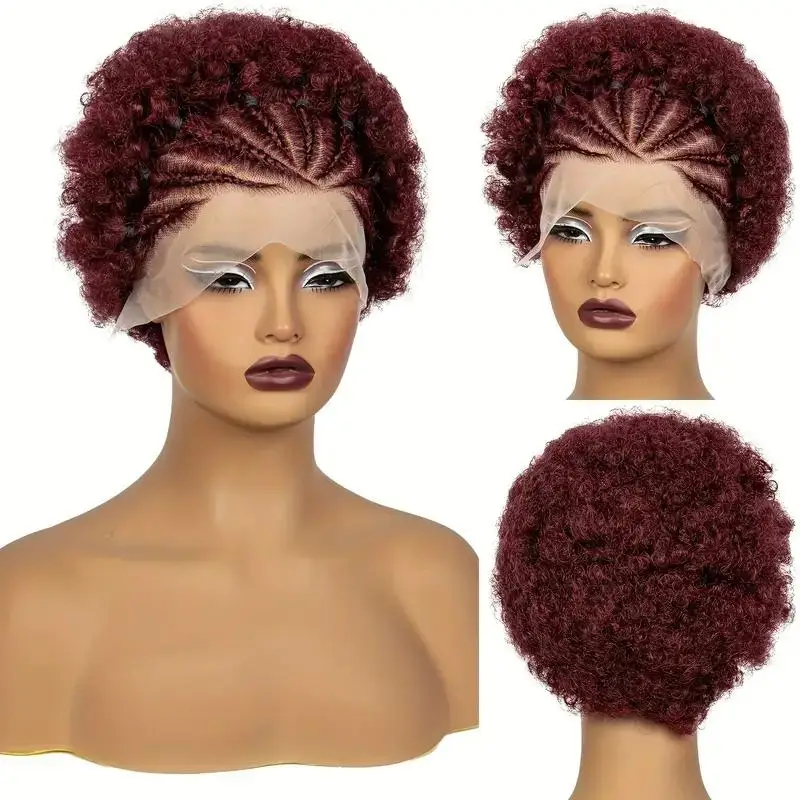 Afro Bogaras Bodor 13X4 csipkével bejárati Műhaj 250% Légzáróság Emberek haja Műhaj vel 8 hüvelykes Félkegyelmű haja Műhaj Brazíliai wigs 100% remy haja wigs