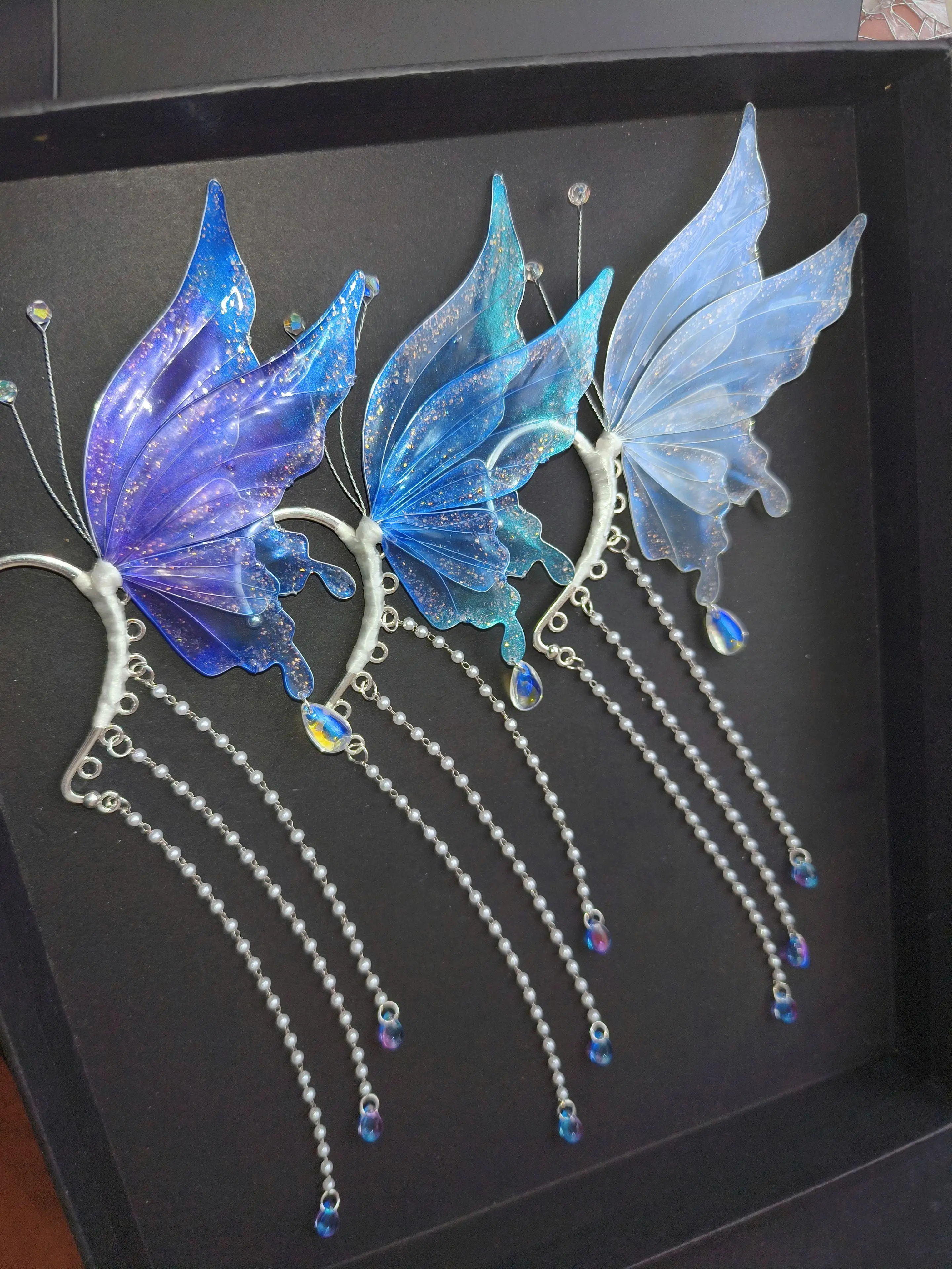 Copricapo Farfalla Sfumata Perla Orecchini con nappa in vetro Orecchini da elfo Appesi Fata Cosplay Prop Accessori per costumi Un paio