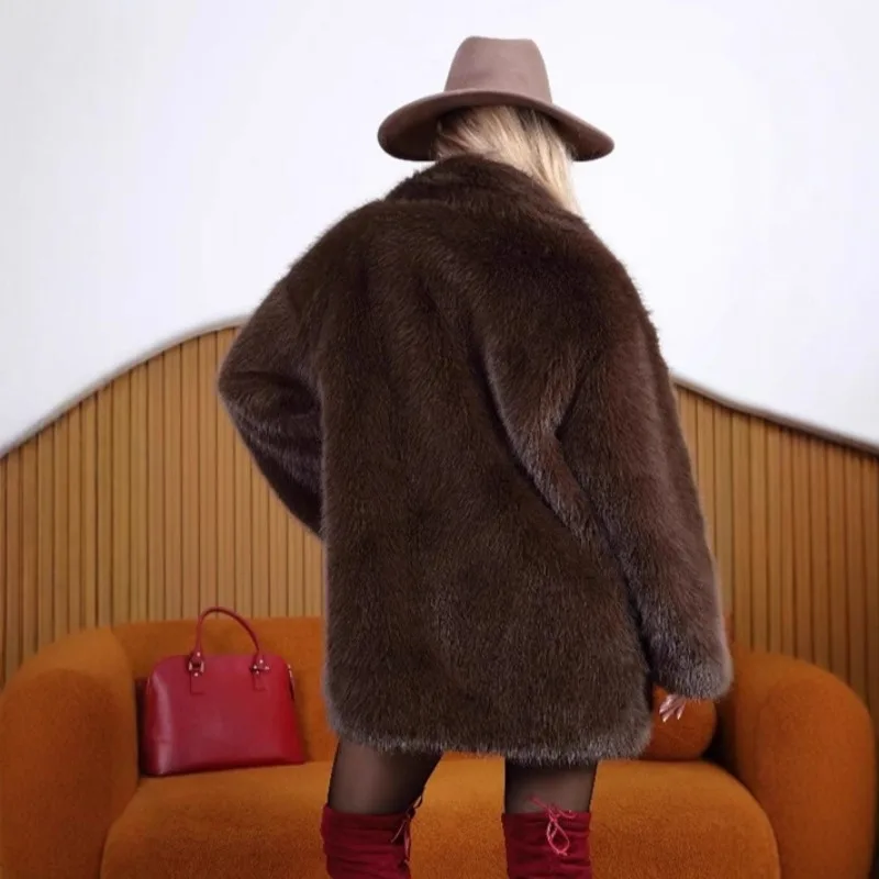 Women's Models Autumn Winter Tops Coat Faux Fur Mid-length Belt Thickened Warm Personalized Retro Simple Comfortable Versatile