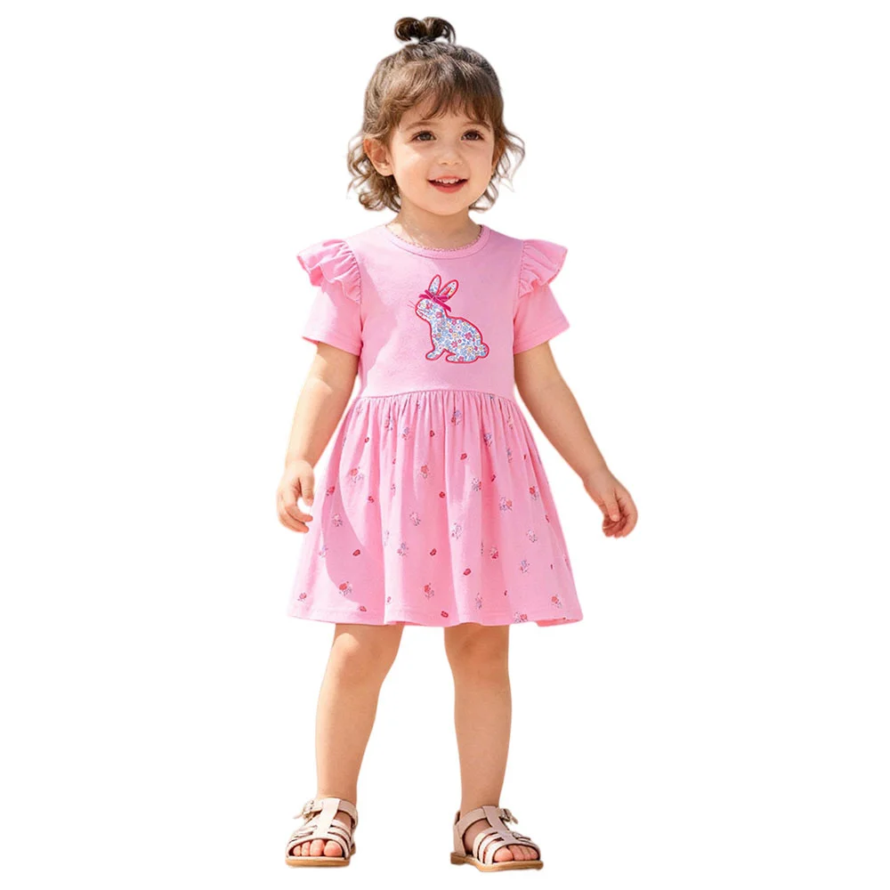 

Short Sleeve Summer Girls Dresses Animals Applique Children's Clothes Kids Fashion Party Birthday Baby Girls' Frocks