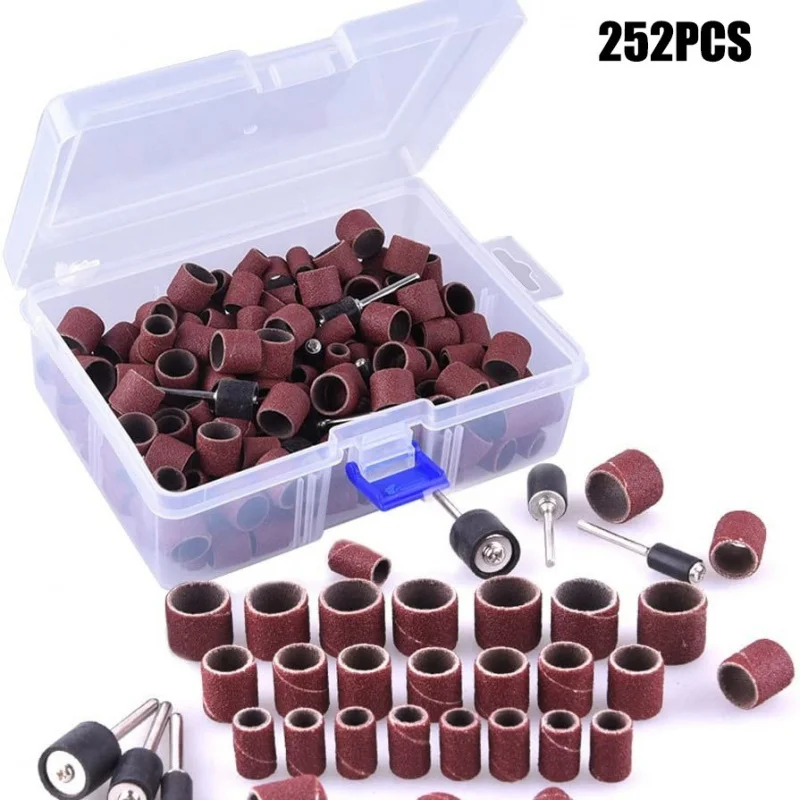 252 Pieces Boxed Sanding Drum Sanding Bands Kit Polishing Cutting Tools Accessories for Electric Rotary Hanging Grinder