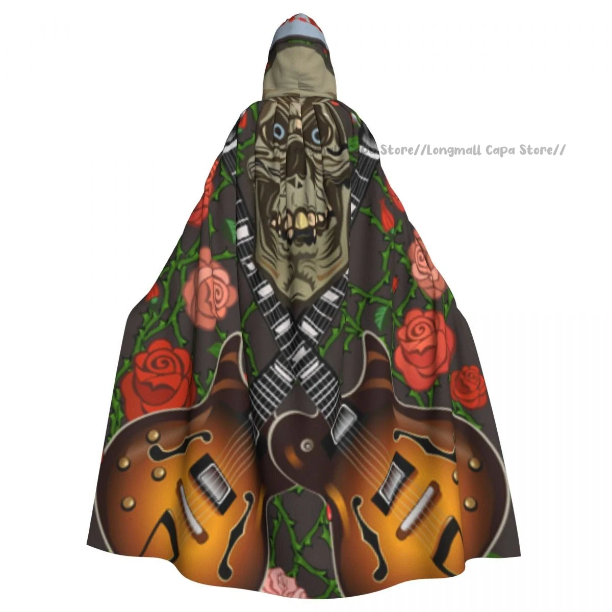 Witch Cloak Electric Guitar And Skull Halloween Cosplay Costume Unisex Adult Cloak Retro Ages Cape