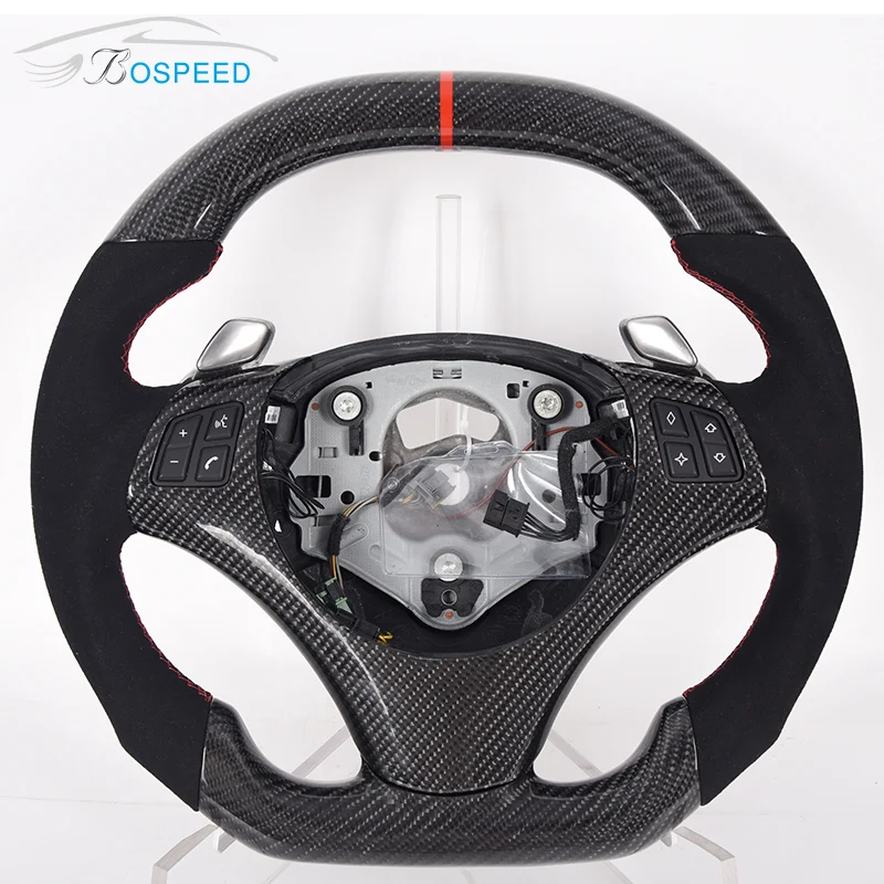 Car Steering Wheel For BMW E92 E90 E60 E61 E91 X3 X5 M3 M4 M5 F10 F30 F32 F33 Gloss Carbon Fiber Black Alcantara Leather Custom