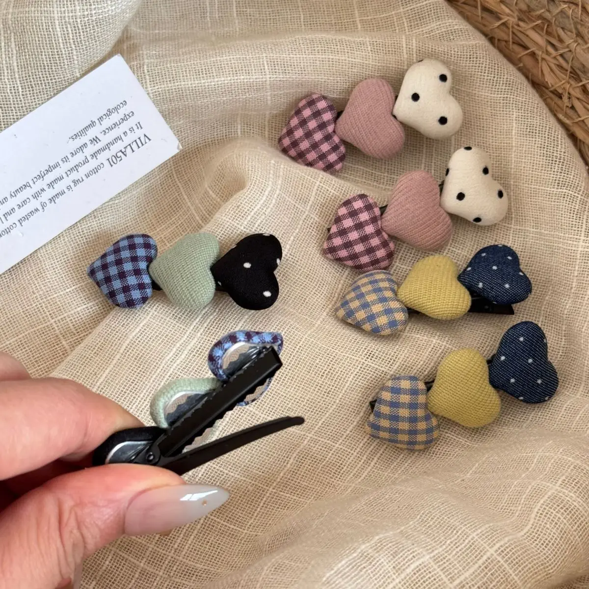 1 Pair Heart Shape Hair Clips for Girls Cute Checkered Polka Dot Side Clips Small Snap Barrettes for Kids Hair Accessories Gift view 4