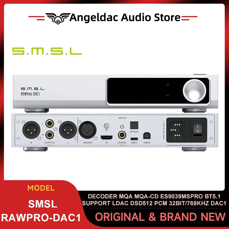 SMSL RAWPro-DAC1 Decoder MQA MQA-CD ES9039MSPro Bluetooth 5.1 Support LDAC DSD512 PCM 32Bit/768kHz DAC1 with Remoter Control