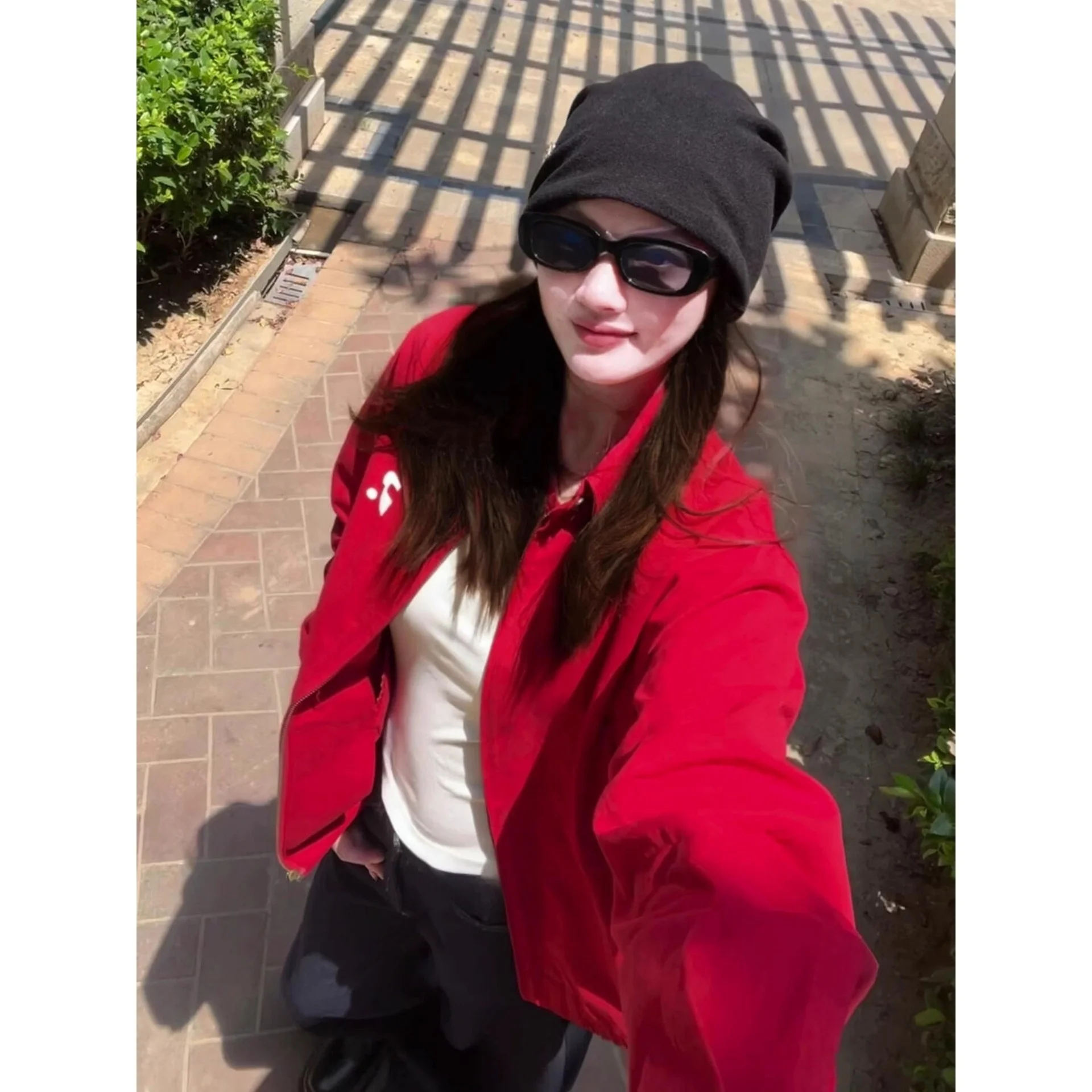 

Red ort Collar Jaet American Retro Harington for Men And Women Autumn Faion Brand Workwear Outerwear Baseball irt Top