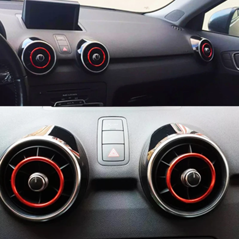 Autocollant de sortie d'air en alliage d'aluminium, panneau d'instruments, anneau de décoration de sortie d'air pour Audi A1 S1 8X 2010 2011 2012 – 2018, 4 pièces/ensemble