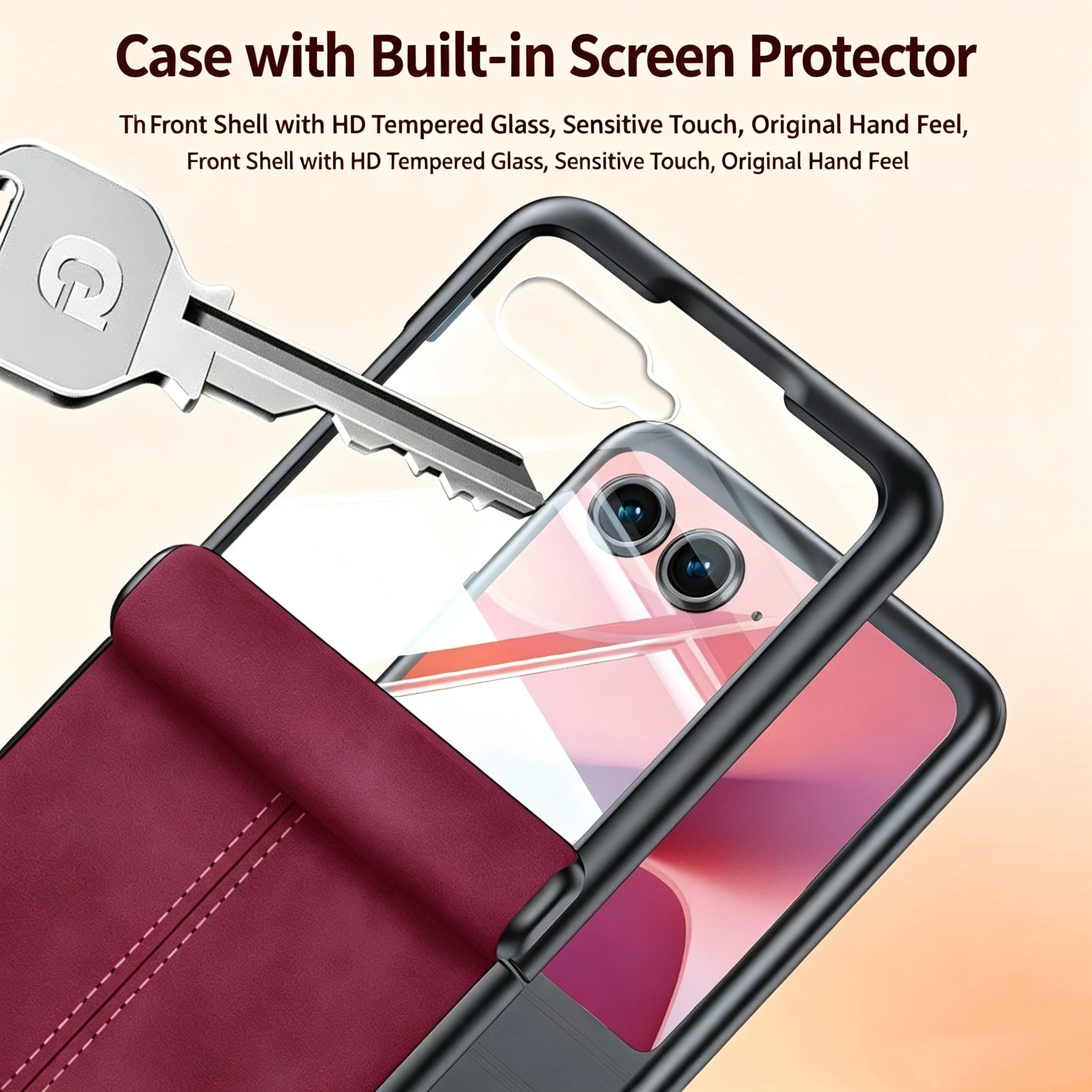 Etui biznesowe ze skóry owczej do Motorola Razr 50 Ultra 60, folia ochronna na ekran do Razr70 Ultra Plus, etui z ochroną na środkowy zawias, odporne na wstrząsy. — zdjęcie produktu 2