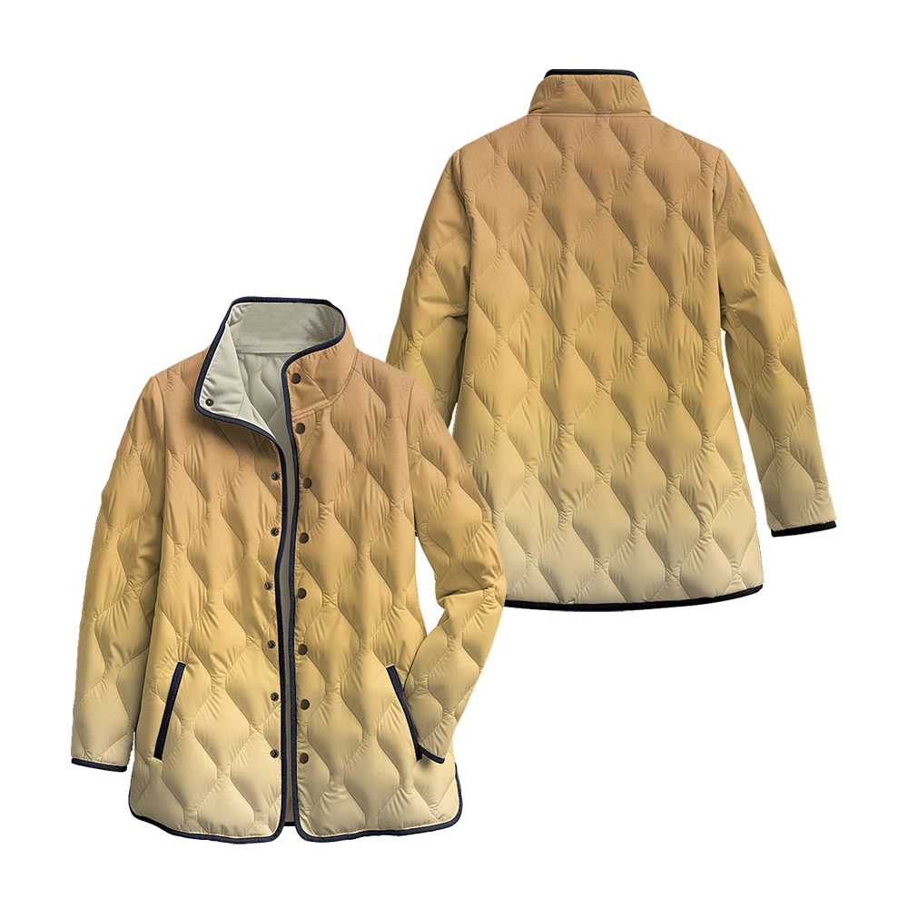 

Модная женская стеганая куртка с эффектом омбре, металлические пуговицы, легкое теплое зимнее пальто, модная верхняя одежда градиентного цвета для повседневной носки