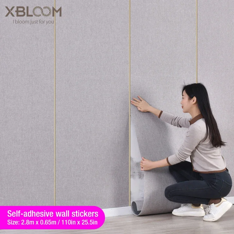 

2.8mx0.65m Wall Sticker Extra Thick Tile Self-adhesive Foam Panel wall covering Linen Textured Wallpaper Home Decor Living Room