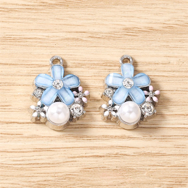 5 Stück 14 x 18 mm zarte Kristall-Metall-Blumenanhänger für die Herstellung von Ohrringen, Halsketten, Armbändern, DIY-Handwerk, Schmuckzubehör – Detail 11