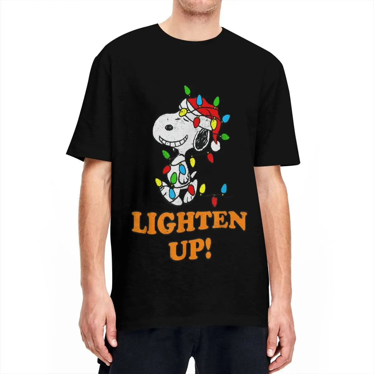 Peanuts Snoopy Christmas Lighten Up T Shirt Men Women Cotton Fashion T-Shirt Round Collar Tee Shirt Short Sleeve Tops Plus Size