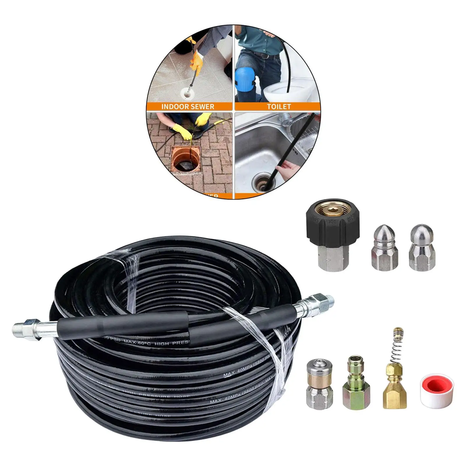 

High Pressure Washer Hose with Quick Connector 50ft Sewer Jet Hose 1/4" Car