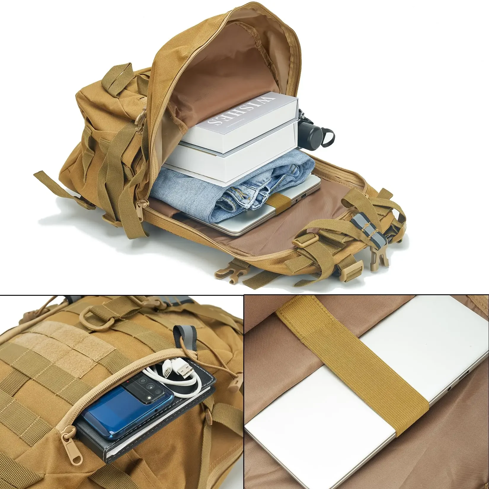 التخييم على ظهره حقيبة رجالية 40L حقائب السفر التكتيكية تسلق حقيبة الظهر المشي لمسافات طويلة في الهواء الطلق عاكس الكتف الصيد حقيبة قاعة رياضة