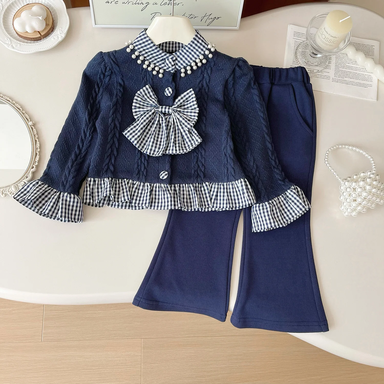 

2 - 7 Years Children's Clothing Sets Bow Wool Top + Bell Bottoms Toddler Girl Clothes Baby Girl Outfit Set Kids Boutique Clothes