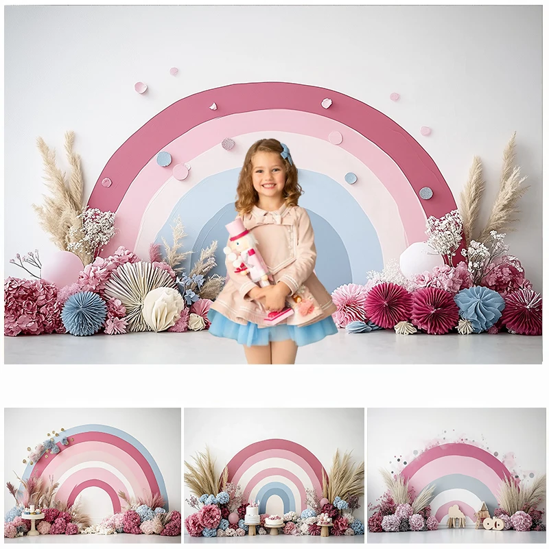 LS Photography Background Colorful Arch Rainbow Bohemia Decor Girls Kids 1st Birthday Party Cake Smash Backdrop Photo Studio