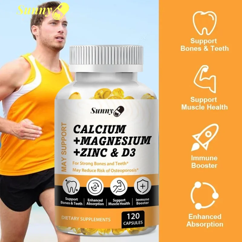 Calcium Magnesium Zinc & Vitamin D3 Capsules for Strong Bones and Teeth, Easy To Absorb, Non-GMO, Gluten-free