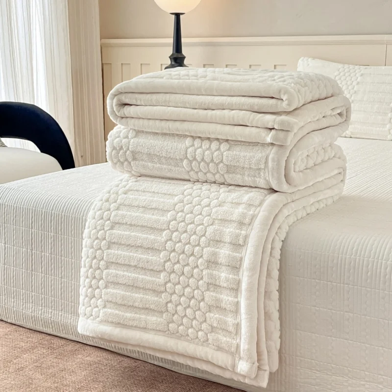 1pc Weighted Coral Fleece Blanket,White Soft Warm Jacquard Plush Throw Bed Sofa Cover Nap Flannel Blankets Drop Shipping 180*200