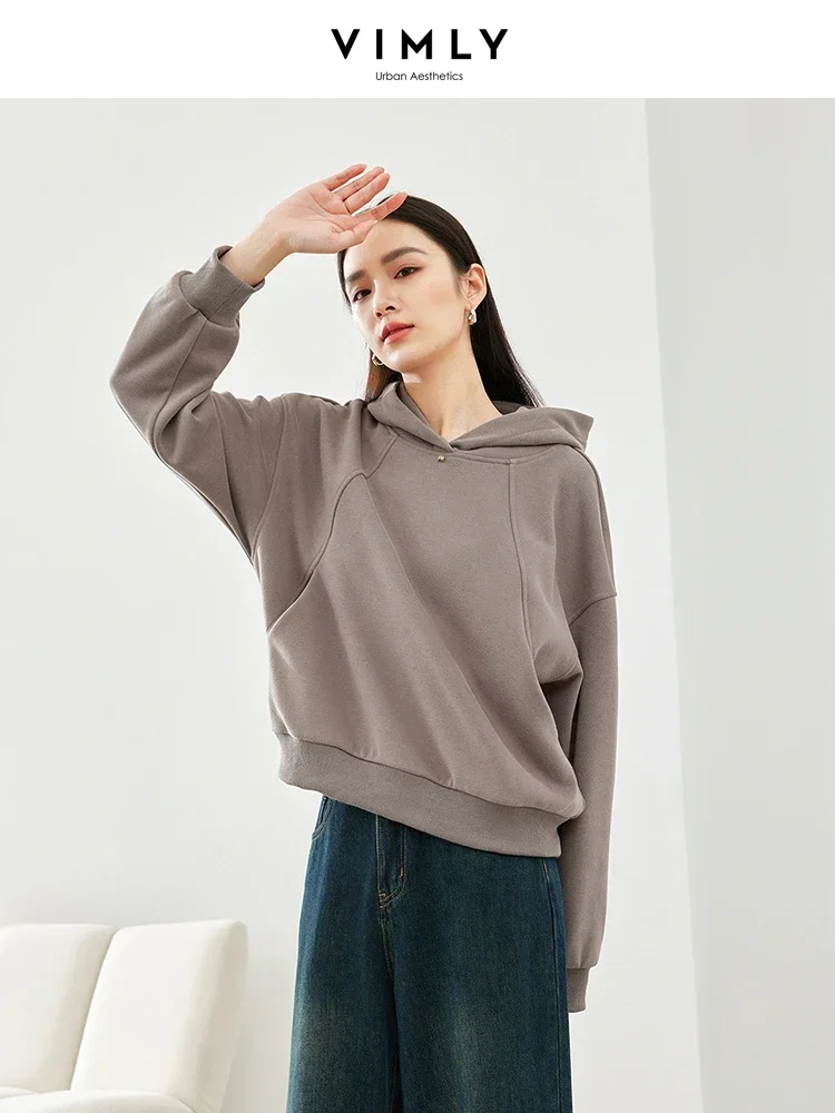 Vimly Apricot Hooded Sweatshirt Female 2023 Winter New Cotton Thick Warm Long Sleeve Pullovers Casual Loose Hoodies Women M5279