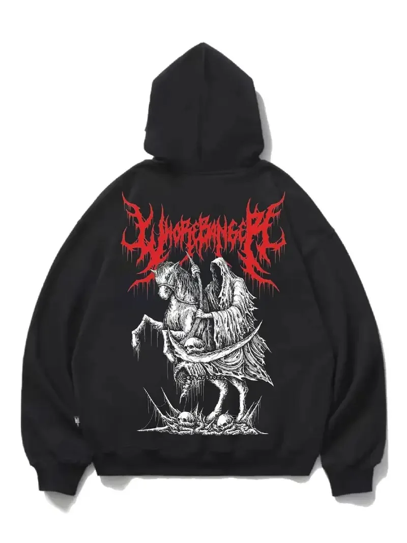 

Gothic Death Graphic Print Autumn and Winter Cotton Hoodies for Men and Women Outdoor Street Sports Training Brand Trendy