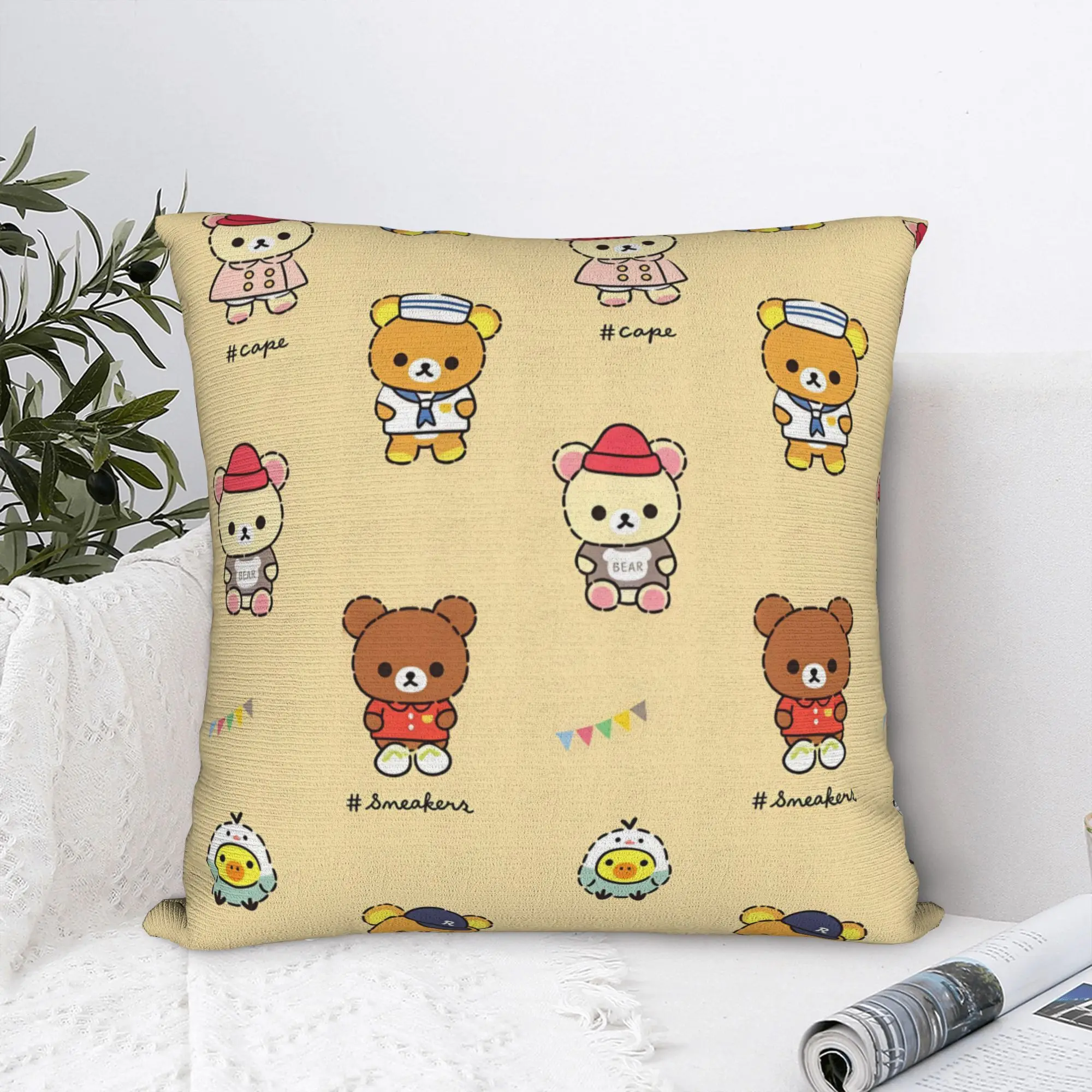 Rilakkuma KorilakkumaChairoikoguma Kiiroitori Pillow Decoration Nordic  Chair Cushion Square Pillowcase